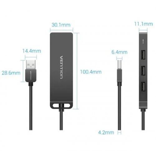 USB-хаб Vention USB 4 in 1 (CHMBB) Black купити в Україні: Київ, Львів, Хмельницький, Тернопіль, Івано-Франківськ | Низька ціна, відгуки, характеристики від TELEMART фото