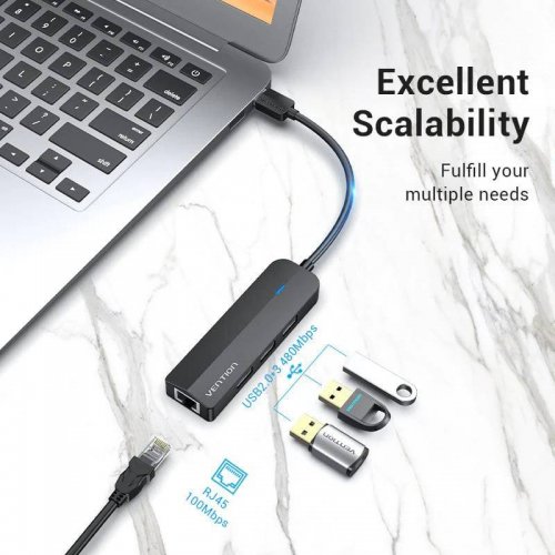 USB-хаб Vention USB 4 in 1 (CHPBB) Black купить в Украине: Киев, Днепр, Харьков, Одесса  | Низкая цена, отзывы, характеристики от TELEMART фото