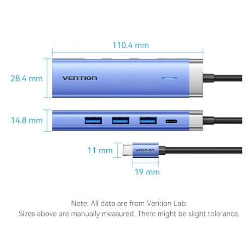 USB-хаб Vention USB Type-C 5 in 1 (TGESB) Blue купить в Украине: Киев, Днепр, Харьков, Одесса  | Низкая цена, отзывы, характеристики от TELEMART фото