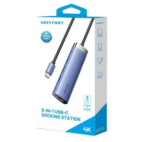 USB-хаб Vention USB Type-C 5 in 1 (TGESB) Blue купить в Украине: Киев, Днепр, Харьков, Одесса  | Низкая цена, отзывы, характеристики от TELEMART фото