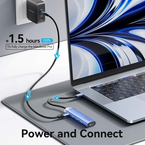 USB-хаб Vention USB Type-C 5 in 1 (TGESB) Blue купить в Украине: Киев, Днепр, Харьков, Одесса  | Низкая цена, отзывы, характеристики от TELEMART фото