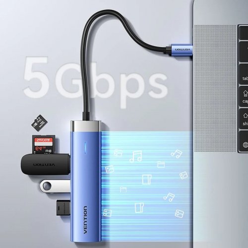 USB-хаб Vention USB Type-C 5 in 1 (TGESB) Blue купить в Украине: Киев, Днепр, Харьков, Одесса  | Низкая цена, отзывы, характеристики от TELEMART фото