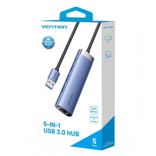 USB-хаб Vention USB 5 in 1 (TGFSB) Blue купить в Украине: Киев, Днепр, Харьков, Одесса  | Низкая цена, отзывы, характеристики от TELEMART фото