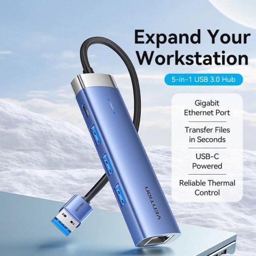 USB-хаб Vention USB 5 in 1 (TGFSB) Blue купить в Украине: Киев, Днепр, Харьков, Одесса  | Низкая цена, отзывы, характеристики от TELEMART фото