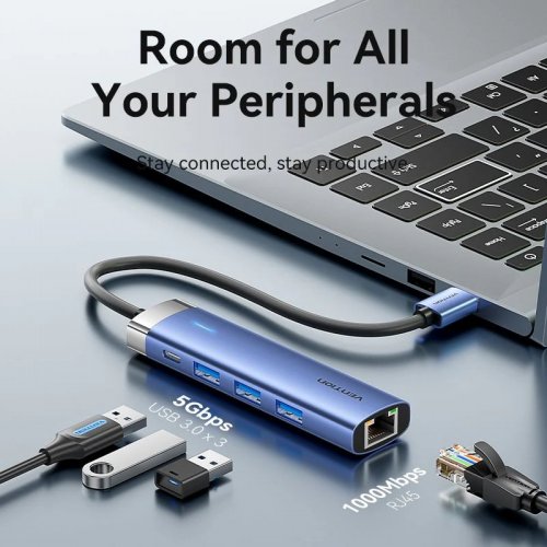USB-хаб Vention USB 5 in 1 (TGFSB) Blue купить в Украине: Киев, Днепр, Харьков, Одесса  | Низкая цена, отзывы, характеристики от TELEMART фото