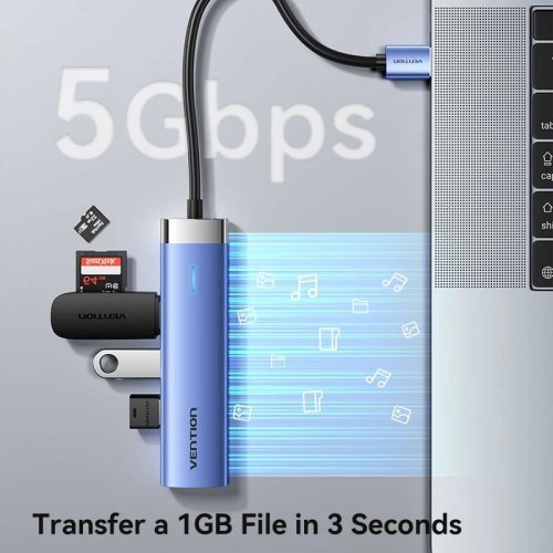 USB-хаб Vention USB 5 in 1 (TGFSB) Blue купить в Украине: Киев, Днепр, Харьков, Одесса  | Низкая цена, отзывы, характеристики от TELEMART фото