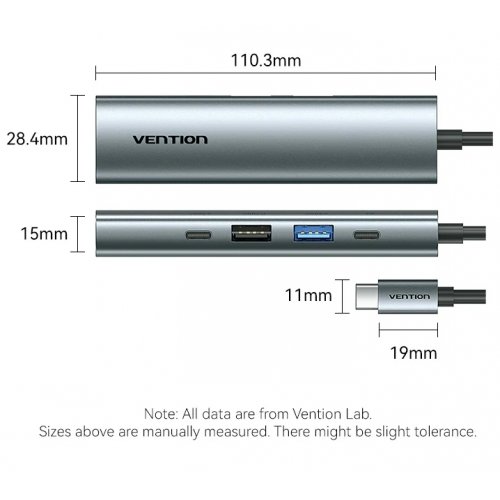 USB-хаб Vention USB Type-C 5 in 1 (TGLHB) Grey купити в Україні: Київ, Львів, Хмельницький, Тернопіль, Івано-Франківськ | Низька ціна, відгуки, характеристики від TELEMART фото