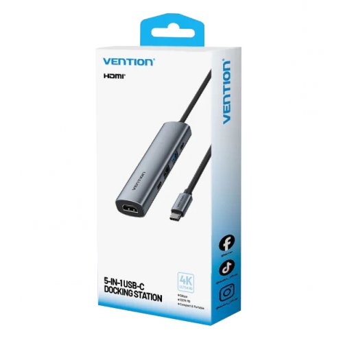 USB-хаб Vention USB Type-C 5 in 1 (TGLHB) Grey купити в Україні: Київ, Львів, Хмельницький, Тернопіль, Івано-Франківськ | Низька ціна, відгуки, характеристики від TELEMART фото