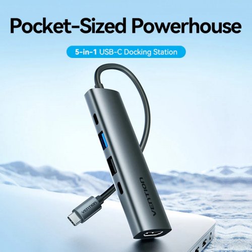 USB-хаб Vention USB Type-C 5 in 1 (TGLHB) Grey купити в Україні: Київ, Львів, Хмельницький, Тернопіль, Івано-Франківськ | Низька ціна, відгуки, характеристики від TELEMART фото