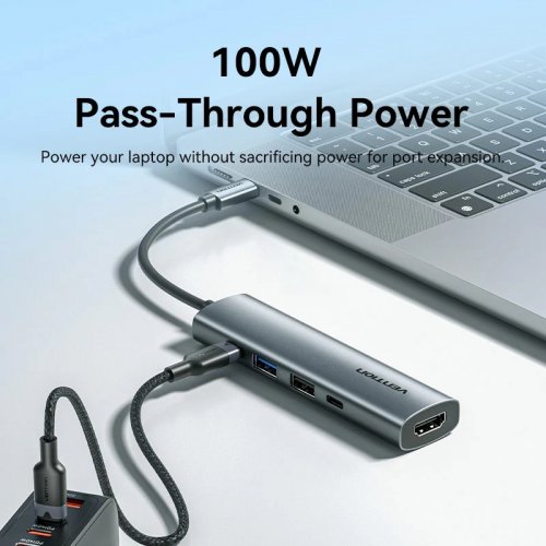 USB-хаб Vention USB Type-C 5 in 1 (TGLHB) Grey купити в Україні: Київ, Львів, Хмельницький, Тернопіль, Івано-Франківськ | Низька ціна, відгуки, характеристики від TELEMART фото