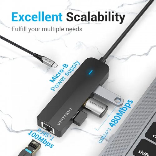 USB-хаб Vention USB Type-C 5 in 1 (TGOBB) Black купити в Україні: Київ, Львів, Хмельницький, Тернопіль, Івано-Франківськ | Низька ціна, відгуки, характеристики від TELEMART фото