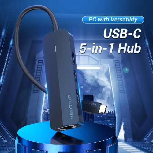 USB-хаб Vention USB Type-C 5 in 1 (TGOBB) Black купити в Україні: Київ, Львів, Хмельницький, Тернопіль, Івано-Франківськ | Низька ціна, відгуки, характеристики від TELEMART фото