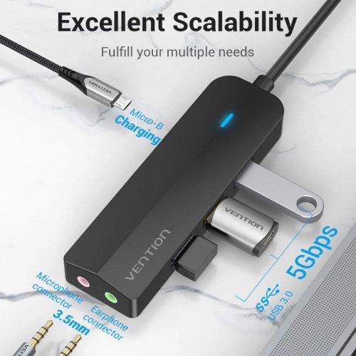USB-хаб Vention USB Type-C 6 in 1 (TGQBB) Black купить в Украине: Киев, Днепр, Харьков, Одесса  | Низкая цена, отзывы, характеристики от TELEMART фото
