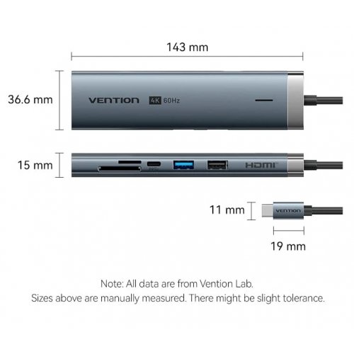 USB-хаб Vention USB Type-C 8 in 1 (TGUHB) Grey купити в Україні: Київ, Львів, Хмельницький, Тернопіль, Івано-Франківськ | Низька ціна, відгуки, характеристики від TELEMART фото