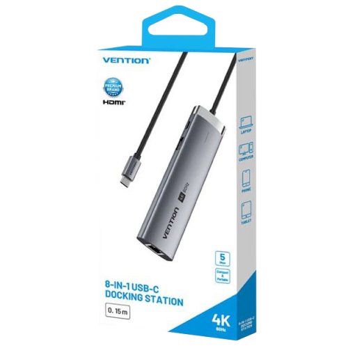 USB-хаб Vention USB Type-C 8 in 1 (TGUHB) Grey купити в Україні: Київ, Львів, Хмельницький, Тернопіль, Івано-Франківськ | Низька ціна, відгуки, характеристики від TELEMART фото