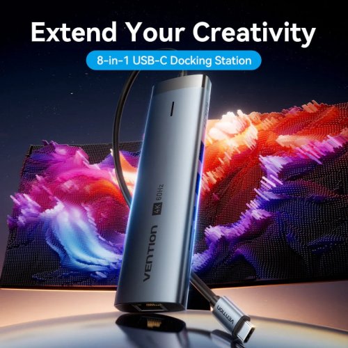USB-хаб Vention USB Type-C 8 in 1 (TGUHB) Grey купити в Україні: Київ, Львів, Хмельницький, Тернопіль, Івано-Франківськ | Низька ціна, відгуки, характеристики від TELEMART фото