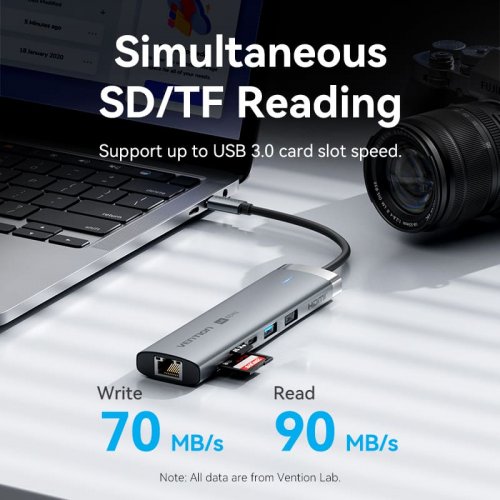 USB-хаб Vention USB Type-C 8 in 1 (TGUHB) Grey купити в Україні: Київ, Львів, Хмельницький, Тернопіль, Івано-Франківськ | Низька ціна, відгуки, характеристики від TELEMART фото