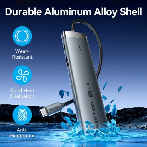 USB-хаб Vention USB Type-C 8 in 1 (TGUHB) Grey купити в Україні: Київ, Львів, Хмельницький, Тернопіль, Івано-Франківськ | Низька ціна, відгуки, характеристики від TELEMART фото