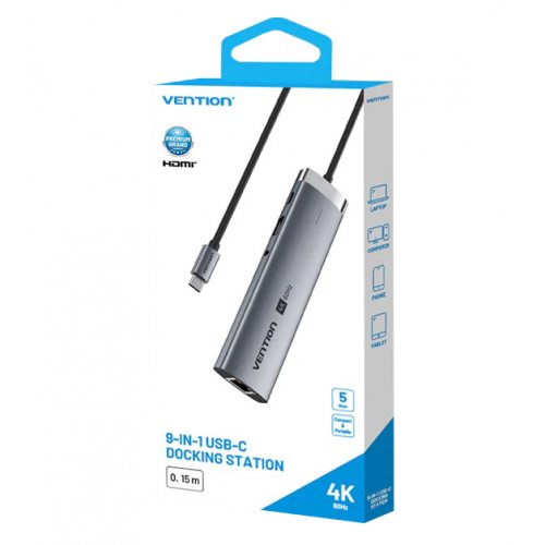 USB-хаб Vention USB Type-C 9 in 1 (TGVHB) Grey купити в Україні: Київ, Львів, Хмельницький, Тернопіль, Івано-Франківськ | Низька ціна, відгуки, характеристики від TELEMART фото