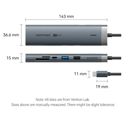 USB-хаб Vention USB Type-C 9 in 1 (TGVHB) Grey купити в Україні: Київ, Львів, Хмельницький, Тернопіль, Івано-Франківськ | Низька ціна, відгуки, характеристики від TELEMART фото