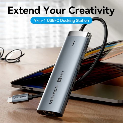 USB-хаб Vention USB Type-C 9 in 1 (TGVHB) Grey купити в Україні: Київ, Львів, Хмельницький, Тернопіль, Івано-Франківськ | Низька ціна, відгуки, характеристики від TELEMART фото