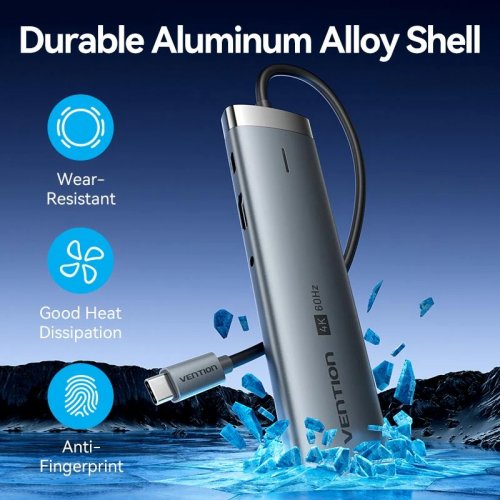USB-хаб Vention USB Type-C 9 in 1 (TGVHB) Grey купити в Україні: Київ, Львів, Хмельницький, Тернопіль, Івано-Франківськ | Низька ціна, відгуки, характеристики від TELEMART фото