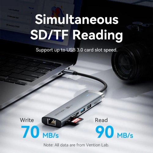 USB-хаб Vention USB Type-C 9 in 1 (TGVHB) Grey купити в Україні: Київ, Львів, Хмельницький, Тернопіль, Івано-Франківськ | Низька ціна, відгуки, характеристики від TELEMART фото