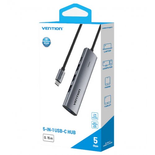 USB-хаб Vention USB Type-C 5 in 1 (TGZHB) Black купить в Украине: Киев, Днепр, Харьков, Одесса  | Низкая цена, отзывы, характеристики от TELEMART фото