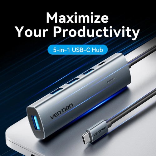 USB-хаб Vention USB Type-C 5 in 1 (TGZHB) Black купить в Украине: Киев, Днепр, Харьков, Одесса  | Низкая цена, отзывы, характеристики от TELEMART фото