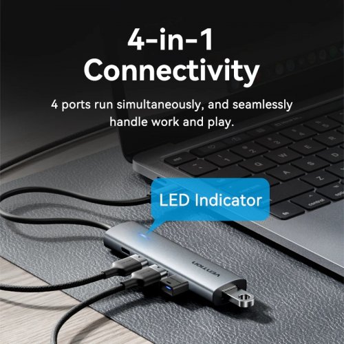 USB-хаб Vention USB Type-C 5 in 1 (TGZHB) Black купить в Украине: Киев, Днепр, Харьков, Одесса  | Низкая цена, отзывы, характеристики от TELEMART фото