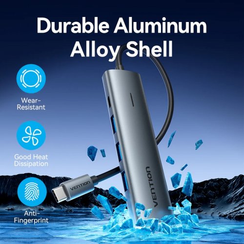 USB-хаб Vention USB Type-C 5 in 1 (TGZHB) Black купить в Украине: Киев, Днепр, Харьков, Одесса  | Низкая цена, отзывы, характеристики от TELEMART фото