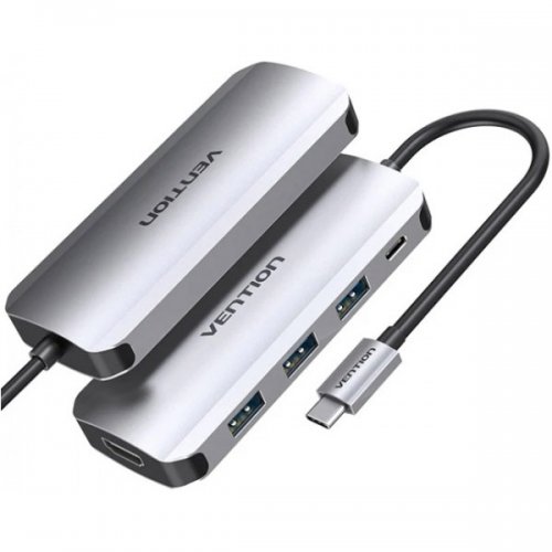 USB-хаб Vention USB Type-C 5 in 1 (THFHB) Silver купить в Украине: Киев, Днепр, Харьков, Одесса  | Низкая цена, отзывы, характеристики от TELEMART фото
