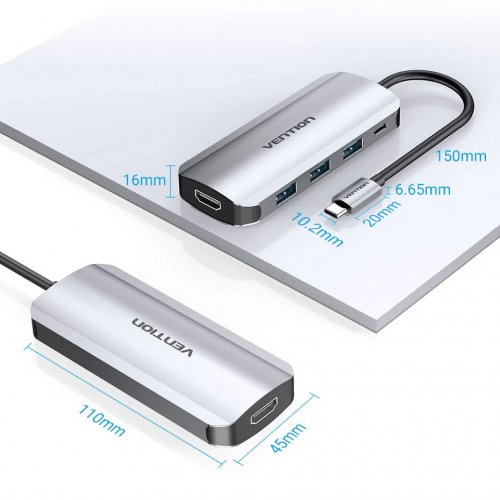 USB-хаб Vention USB Type-C 5 in 1 (THFHB) Silver купить в Украине: Киев, Днепр, Харьков, Одесса  | Низкая цена, отзывы, характеристики от TELEMART фото