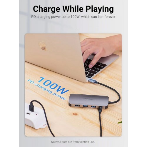 USB-хаб Vention USB Type-C 5 in 1 (THFHB) Silver купить в Украине: Киев, Днепр, Харьков, Одесса  | Низкая цена, отзывы, характеристики от TELEMART фото