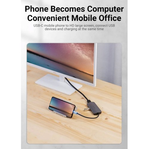 USB-хаб Vention USB Type-C 5 in 1 (THFHB) Silver купить в Украине: Киев, Днепр, Харьков, Одесса  | Низкая цена, отзывы, характеристики от TELEMART фото