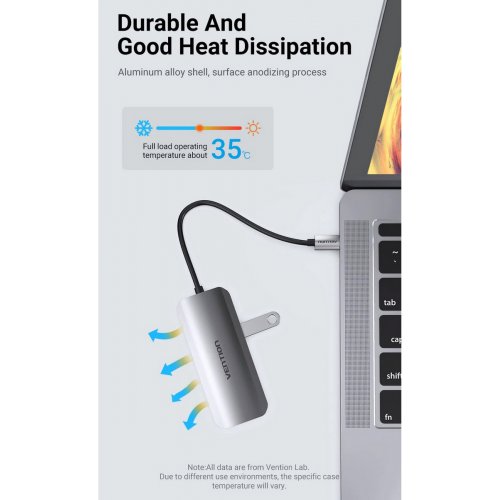 USB-хаб Vention USB Type-C 5 in 1 (THFHB) Silver купить в Украине: Киев, Днепр, Харьков, Одесса  | Низкая цена, отзывы, характеристики от TELEMART фото
