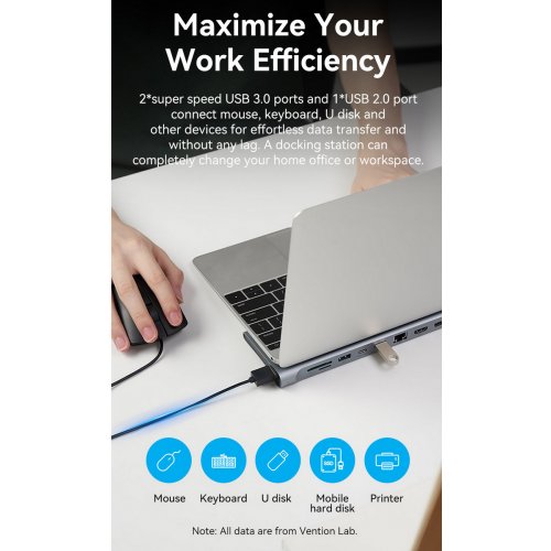 USB-хаб Vention USB Type-C 11 in 1 (THTHC) Silver купити в Україні: Київ, Львів, Хмельницький, Тернопіль, Івано-Франківськ | Низька ціна, відгуки, характеристики від TELEMART фото