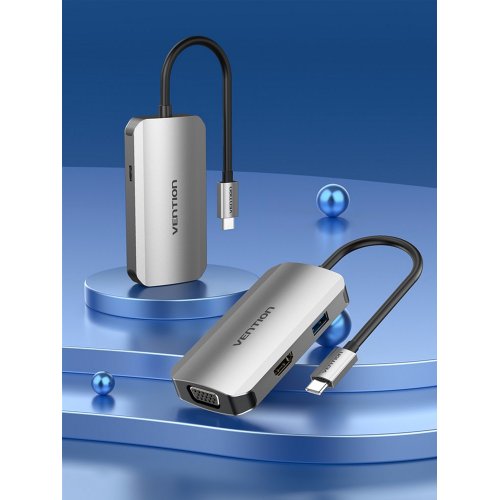 USB-хаб Vention USB Type-C 4 in 1 (TOAHB) Silver купить в Украине: Киев, Днепр, Харьков, Одесса  | Низкая цена, отзывы, характеристики от TELEMART фото