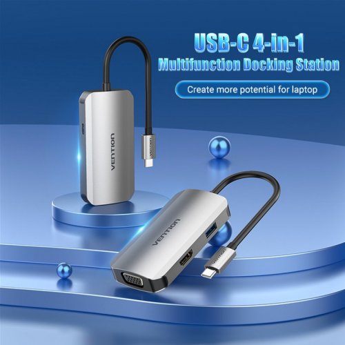 USB-хаб Vention USB Type-C 4 in 1 (TOAHB) Silver купить в Украине: Киев, Днепр, Харьков, Одесса  | Низкая цена, отзывы, характеристики от TELEMART фото