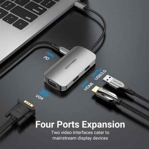 USB-хаб Vention USB Type-C 4 in 1 (TOAHB) Silver купить в Украине: Киев, Днепр, Харьков, Одесса  | Низкая цена, отзывы, характеристики от TELEMART фото