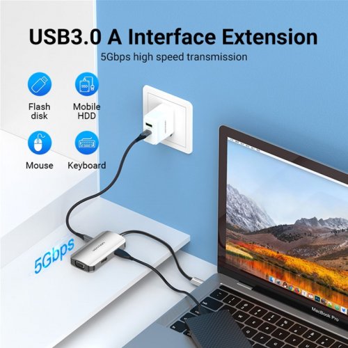 USB-хаб Vention USB Type-C 4 in 1 (TOAHB) Silver купить в Украине: Киев, Днепр, Харьков, Одесса  | Низкая цена, отзывы, характеристики от TELEMART фото