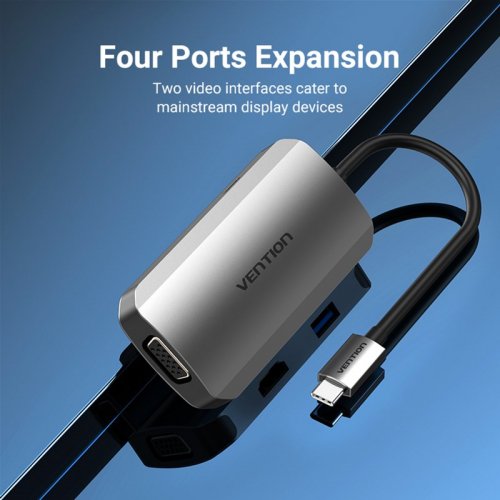USB-хаб Vention USB Type-C 4 in 1 (TOAHB) Silver купить в Украине: Киев, Днепр, Харьков, Одесса  | Низкая цена, отзывы, характеристики от TELEMART фото