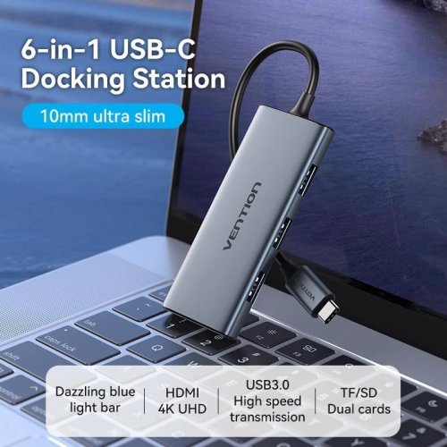 USB-хаб Vention USB Type-C 6 in 1 (TOOHB) Silver купить в Украине: Киев, Днепр, Харьков, Одесса  | Низкая цена, отзывы, характеристики от TELEMART фото