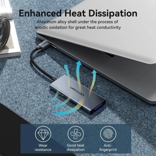 USB-хаб Vention USB Type-C 6 in 1 (TOOHB) Silver купить в Украине: Киев, Днепр, Харьков, Одесса  | Низкая цена, отзывы, характеристики от TELEMART фото