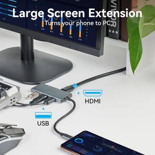 USB-хаб Vention USB Type-C 6 in 1 (TOOHB) Silver купить в Украине: Киев, Днепр, Харьков, Одесса  | Низкая цена, отзывы, характеристики от TELEMART фото