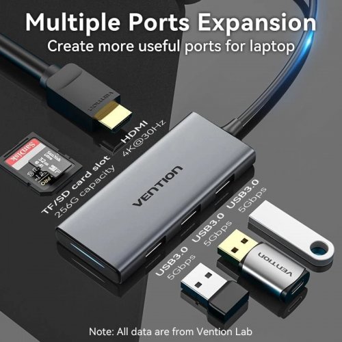 USB-хаб Vention USB Type-C 6 in 1 (TOOHB) Silver купить в Украине: Киев, Днепр, Харьков, Одесса  | Низкая цена, отзывы, характеристики от TELEMART фото