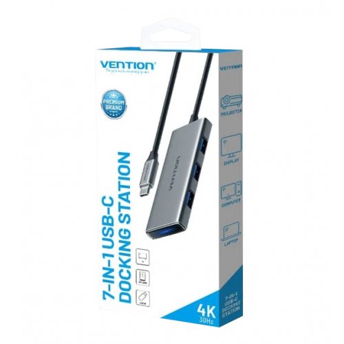 USB-хаб Vention USB Type-C 7 in 1 (TOPHB) Grey купить в Украине: Киев, Днепр, Харьков, Одесса  | Низкая цена, отзывы, характеристики от TELEMART фото
