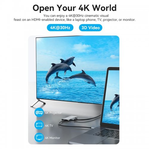 USB-хаб Vention USB Type-C 7 in 1 (TOPHB) Grey купить в Украине: Киев, Днепр, Харьков, Одесса  | Низкая цена, отзывы, характеристики от TELEMART фото