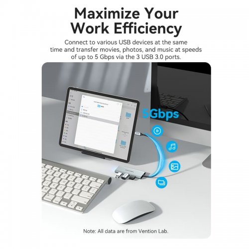 USB-хаб Vention USB Type-C 7 in 1 (TOPHB) Grey купить в Украине: Киев, Днепр, Харьков, Одесса  | Низкая цена, отзывы, характеристики от TELEMART фото