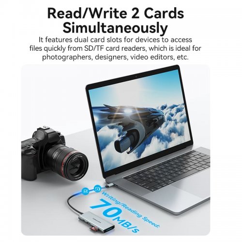 USB-хаб Vention USB Type-C 7 in 1 (TOPHB) Grey купить в Украине: Киев, Днепр, Харьков, Одесса  | Низкая цена, отзывы, характеристики от TELEMART фото